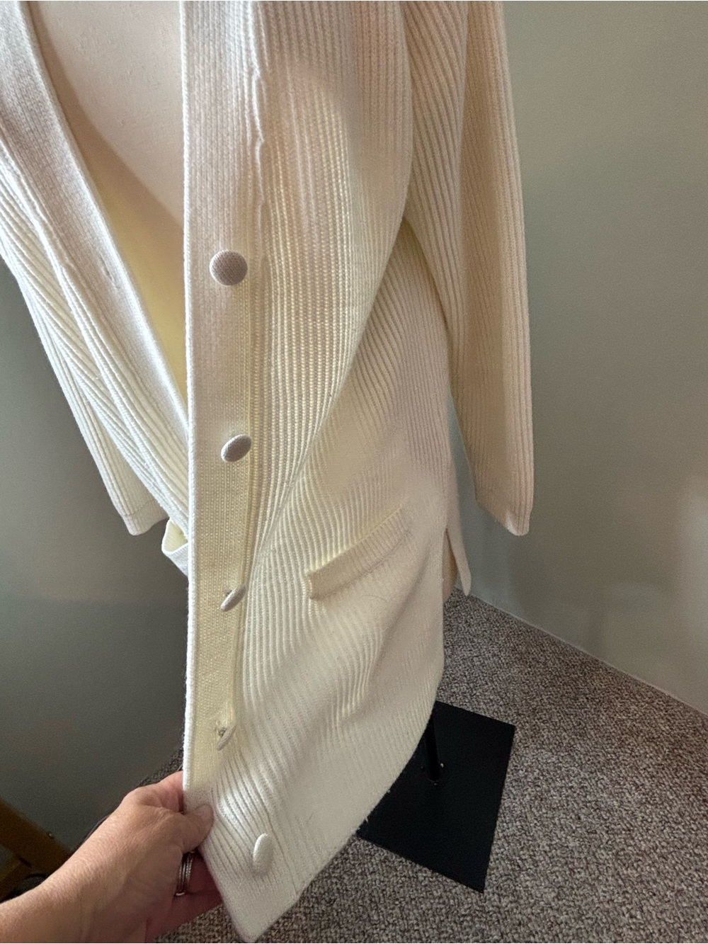 Classic Cream Ribbed Button-Front Cardigan Sweater‎ - Picture 7 of 8